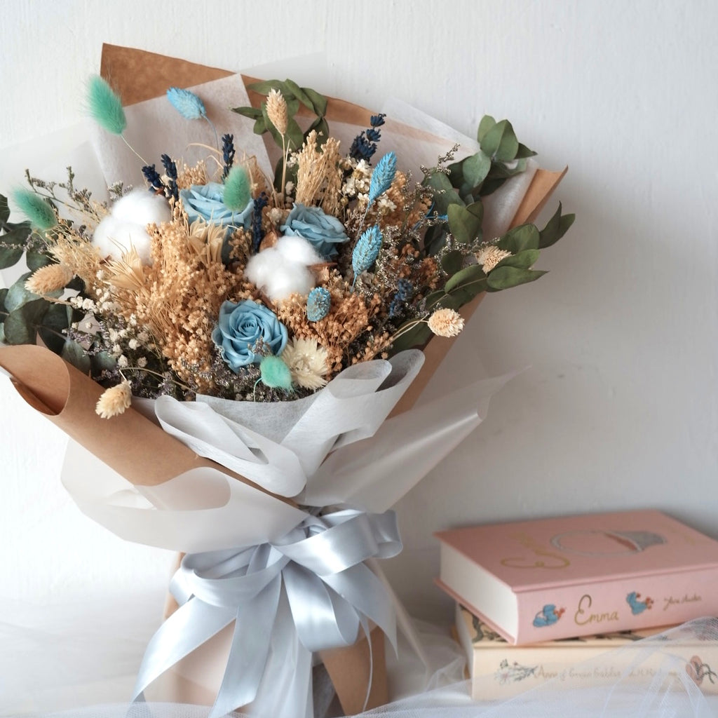 Bella - Cyan (3 Preserved Blue Roses)