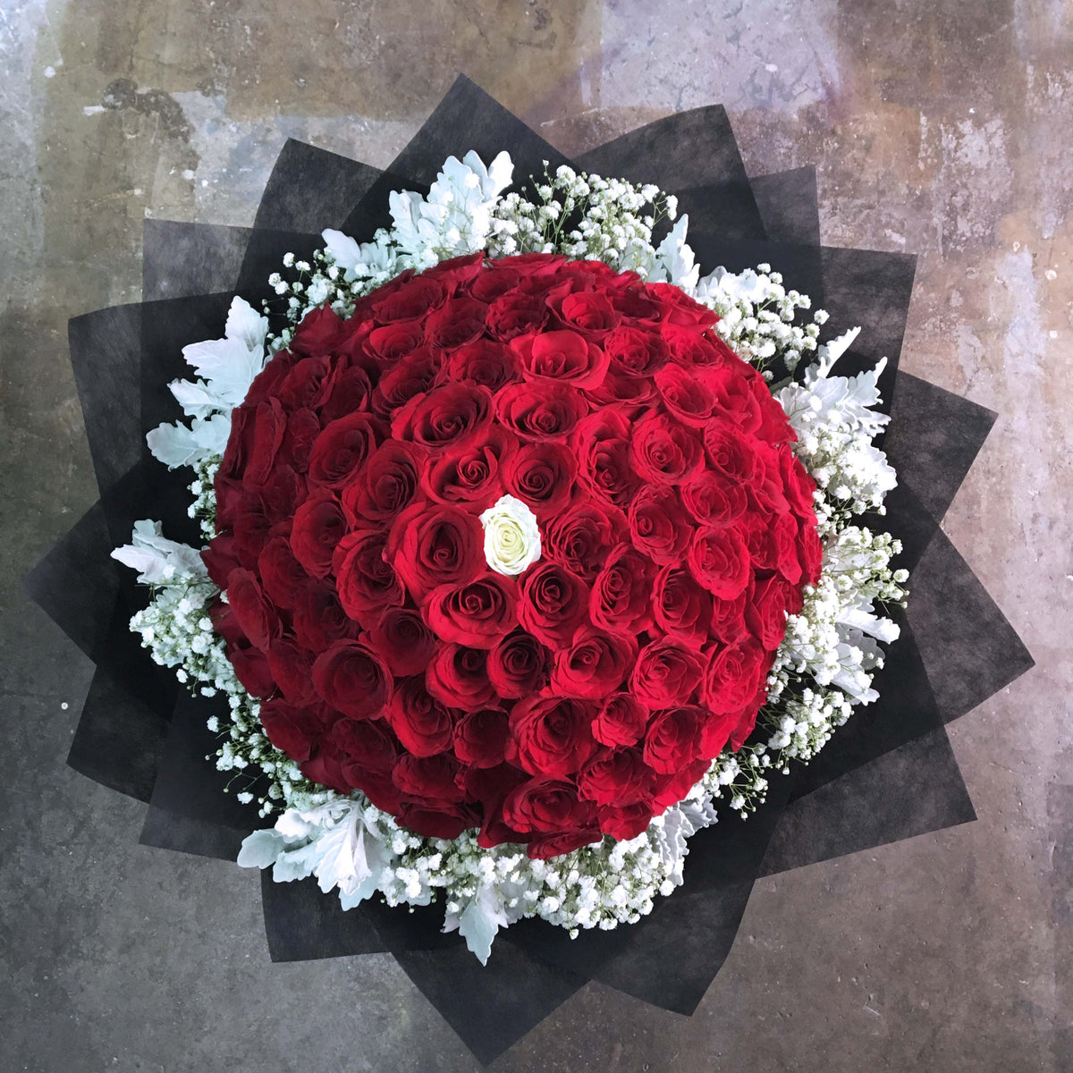 99 Roses - Blooming Love (Red Roses with Baby Breath)