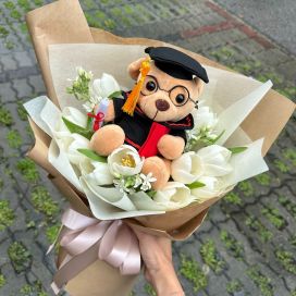 Springtime of Life with Grad Bear (9 Tulips)