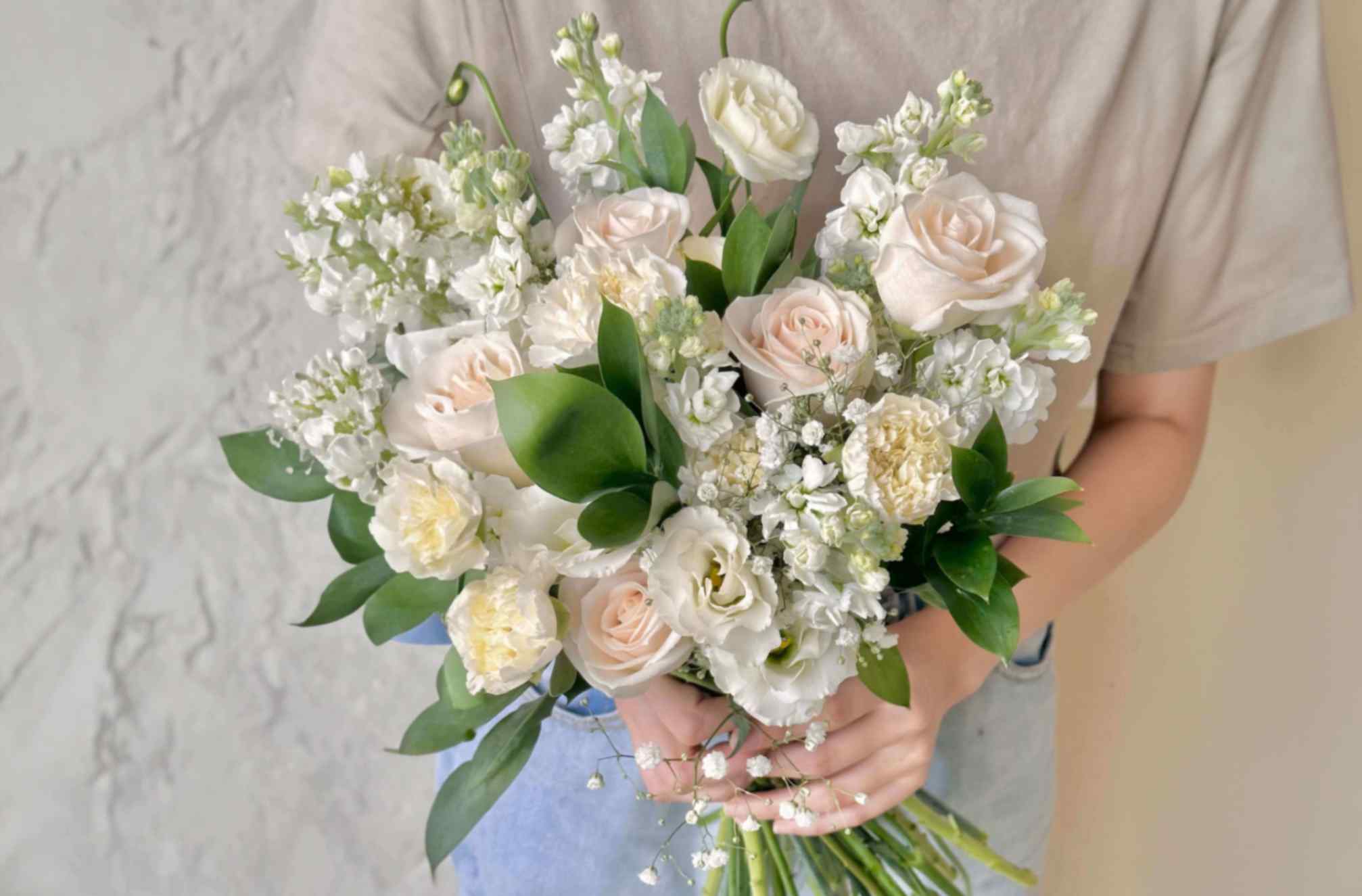 white wedding flower bouquet